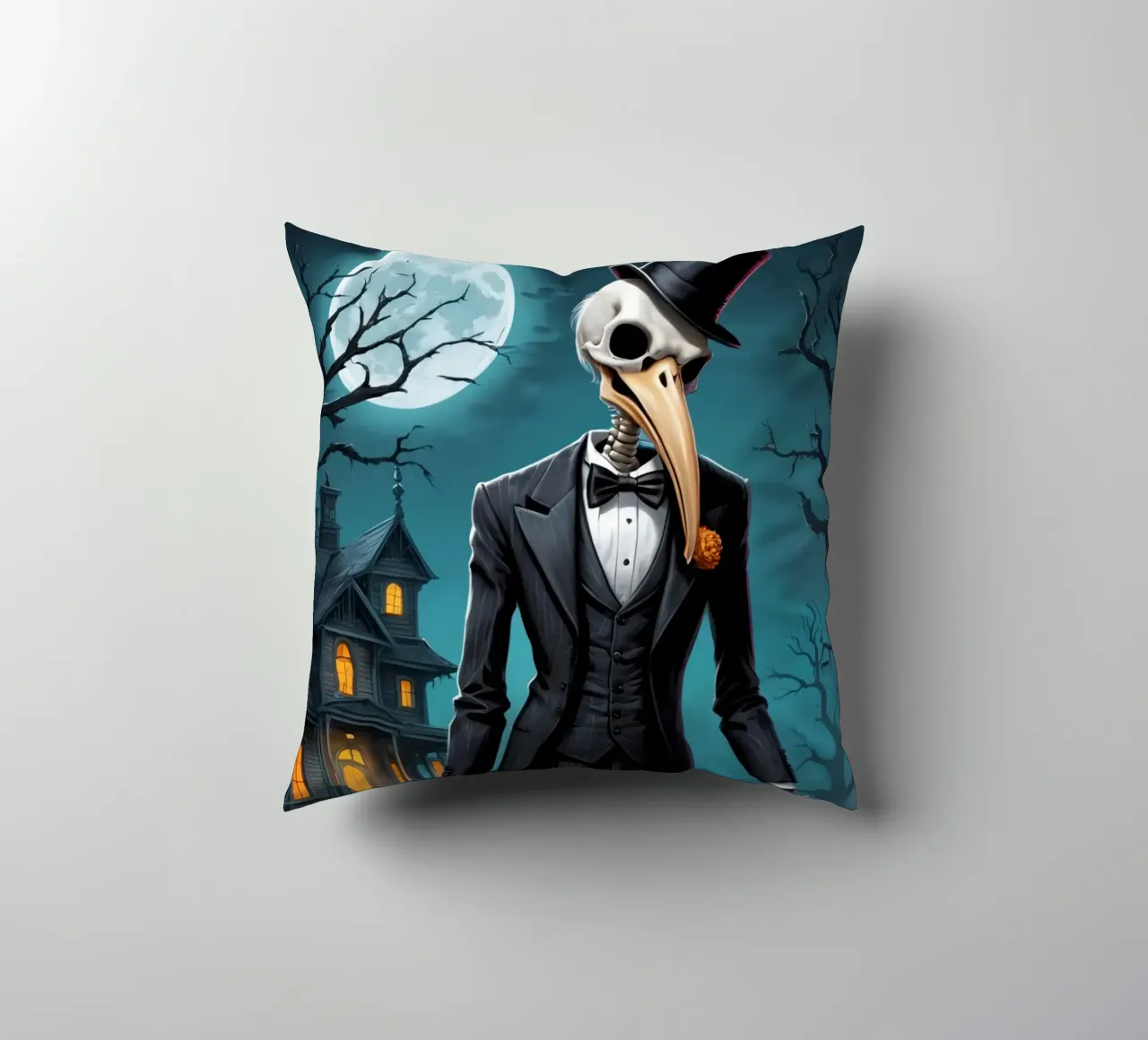 Scheletro in smoking con pala e zucca cuscino da DesignDoodle