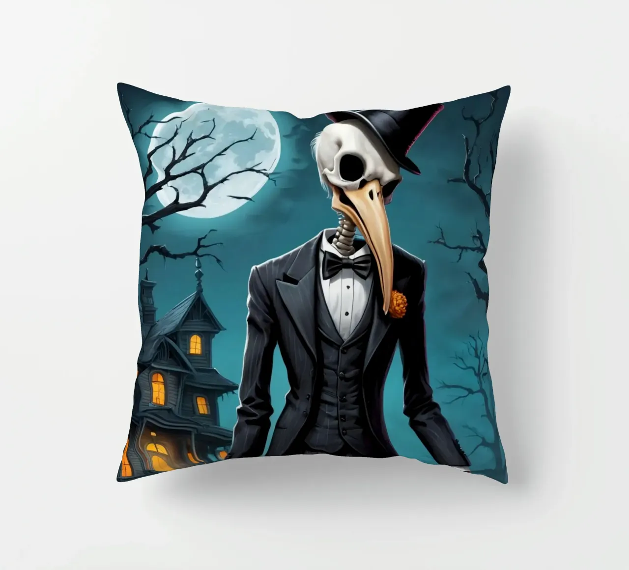 Scheletro in smoking con pala e zucca cuscino da DesignDoodle