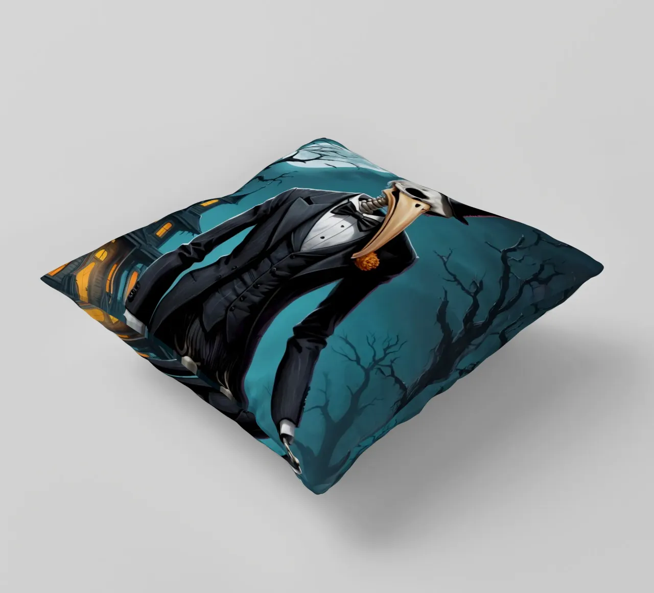 Scheletro in smoking con pala e zucca cuscino da DesignDoodle