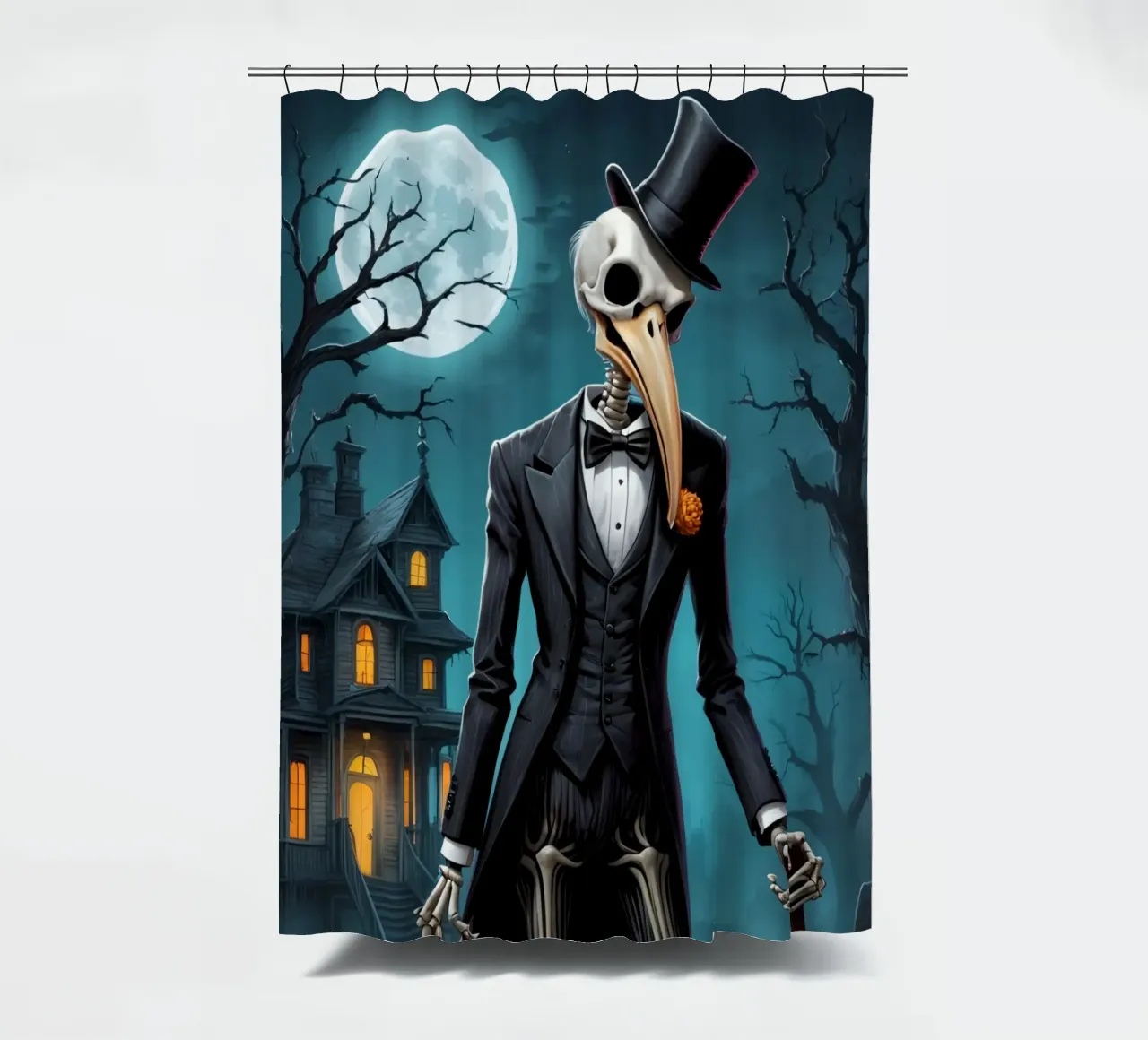 Scheletro in smoking con pala e zucca tenda da doccia da DesignDoodle
