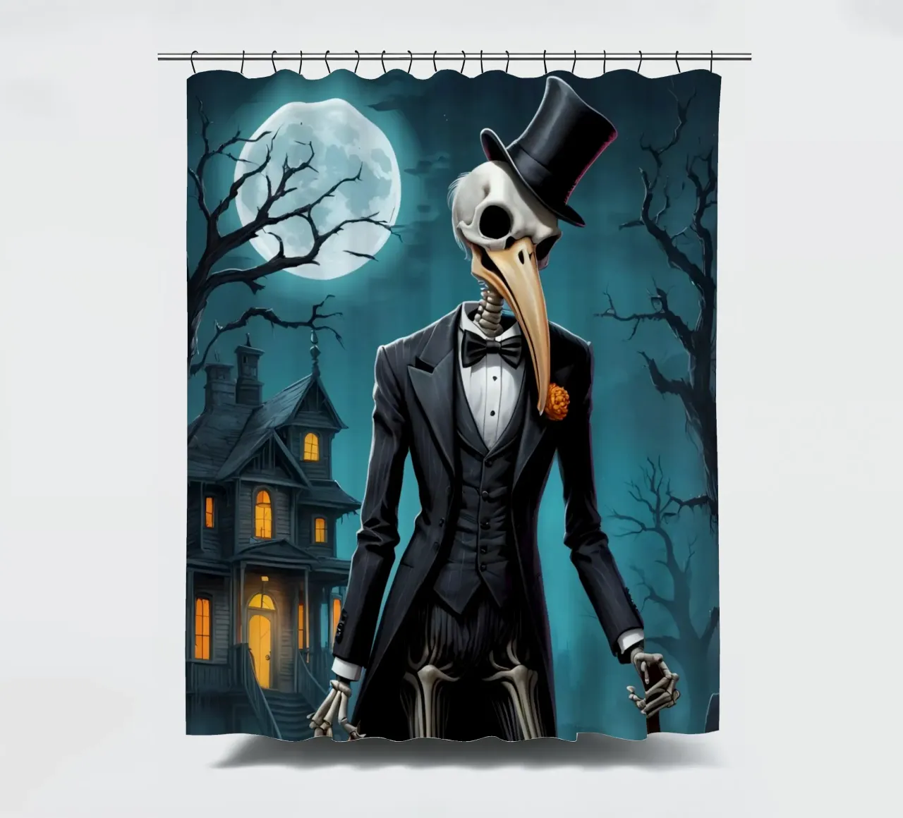 Scheletro in smoking con pala e zucca tenda da doccia da DesignDoodle