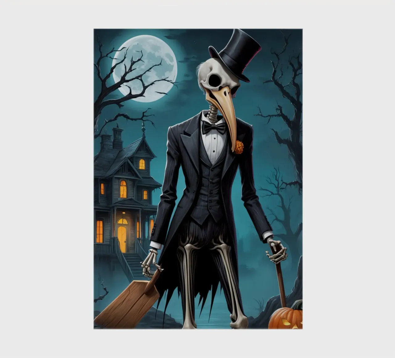 Skeleton in Tuxedo with Shovel and Pumpkin notebook by DesignDoodle