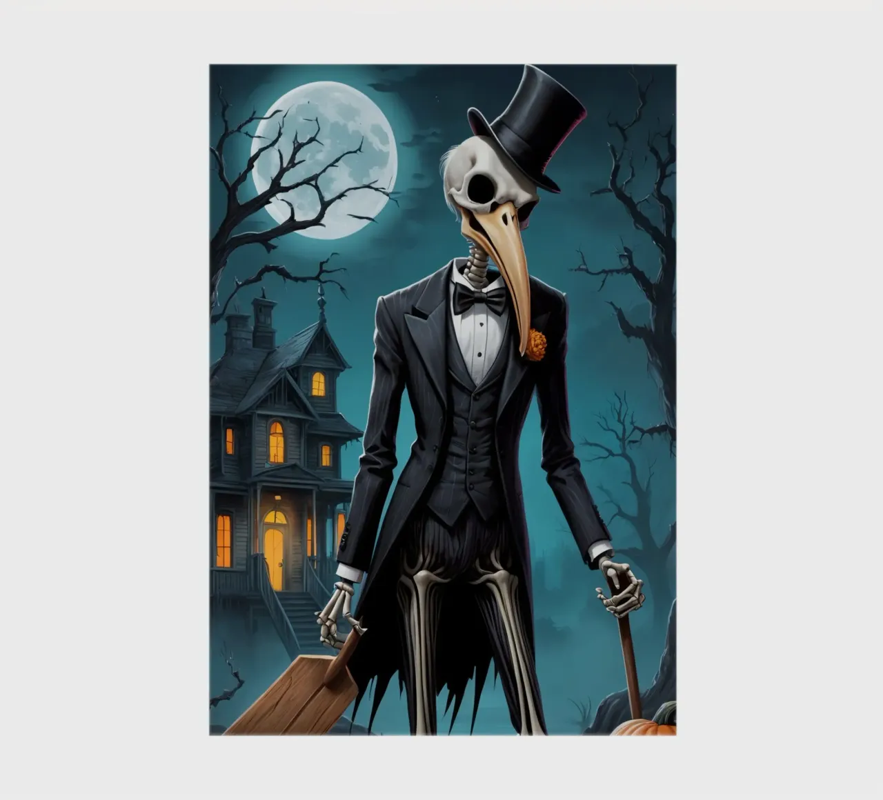 Skeleton in Tuxedo with Shovel and Pumpkin notebook by DesignDoodle