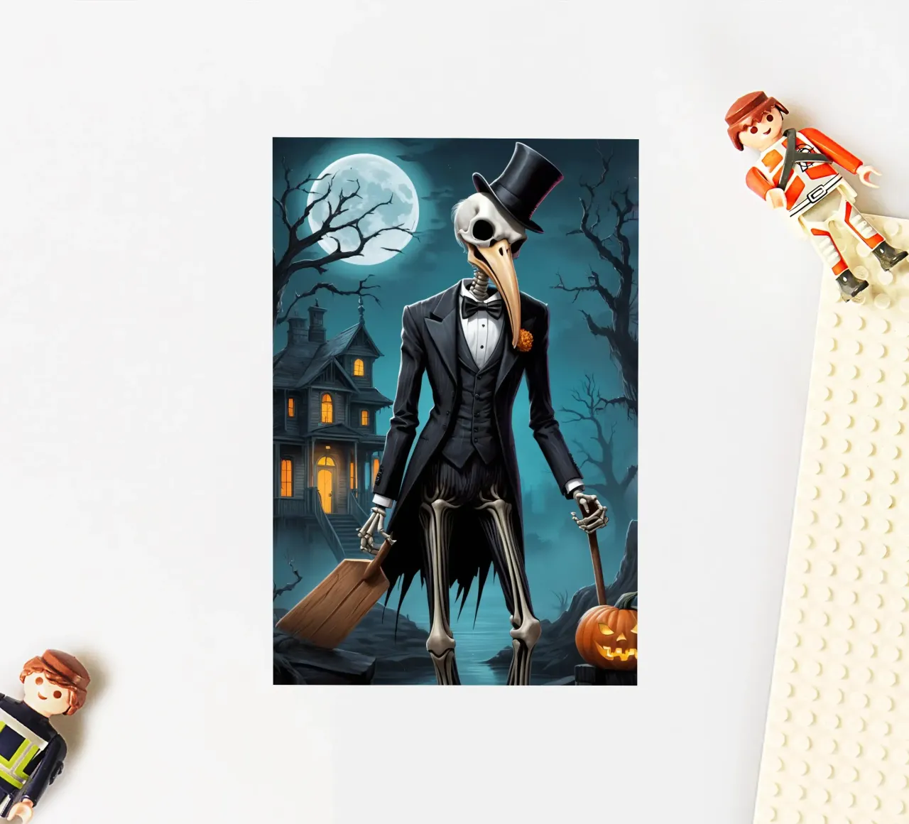 Scheletro in smoking con pala e zucca adesivo da DesignDoodle