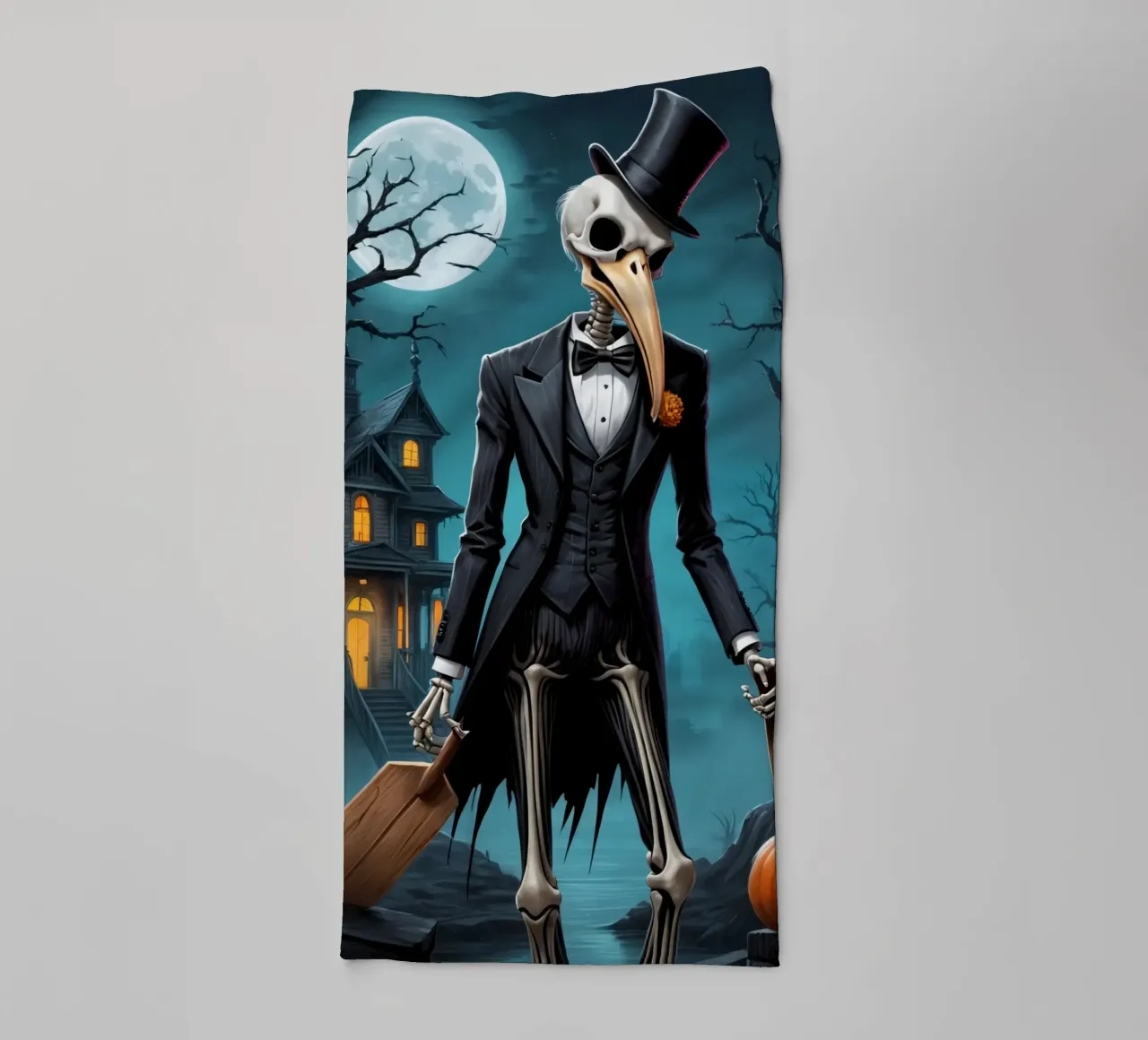 Scheletro in smoking con pala e zucca asciugamano da bagno da DesignDoodle