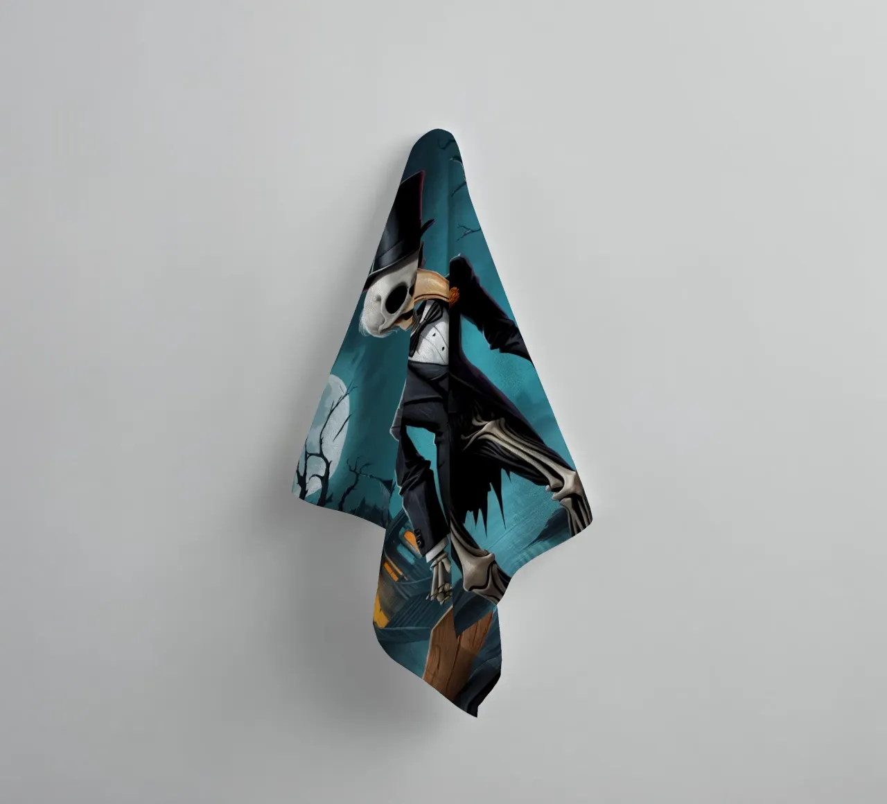 Scheletro in smoking con pala e zucca asciugamano da bagno da DesignDoodle