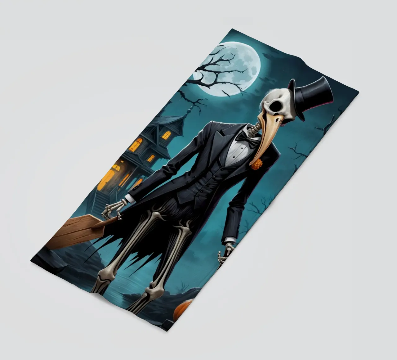 Scheletro in smoking con pala e zucca telo mare da DesignDoodle