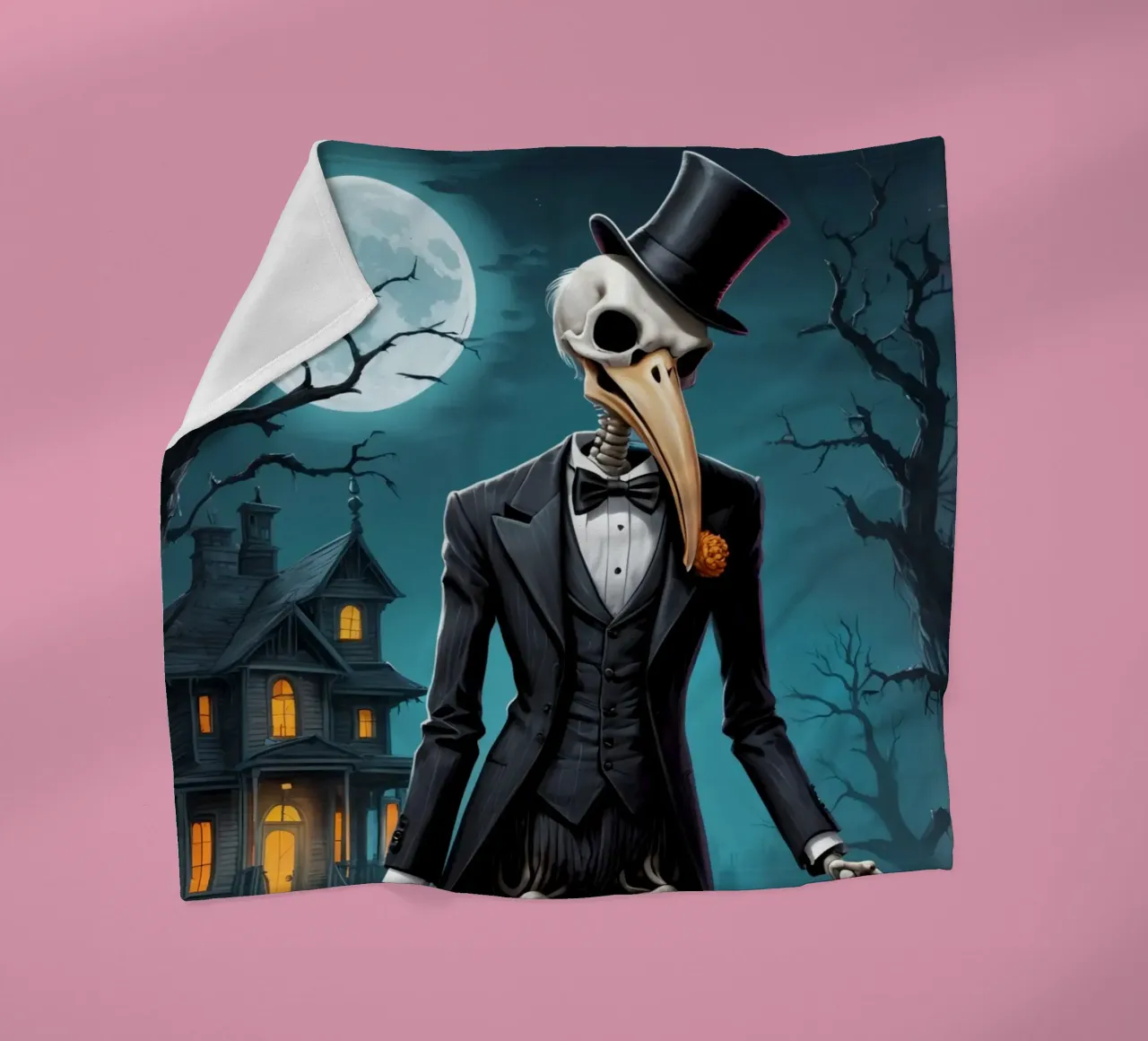 Scheletro in smoking con pala e zucca coperta in pile da DesignDoodle