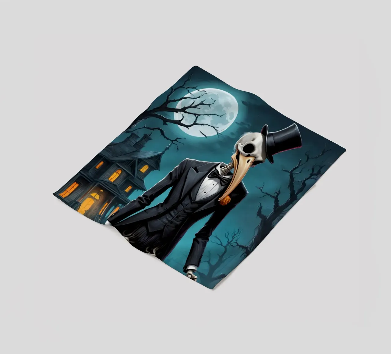 Scheletro in smoking con pala e zucca coperta in pile da DesignDoodle