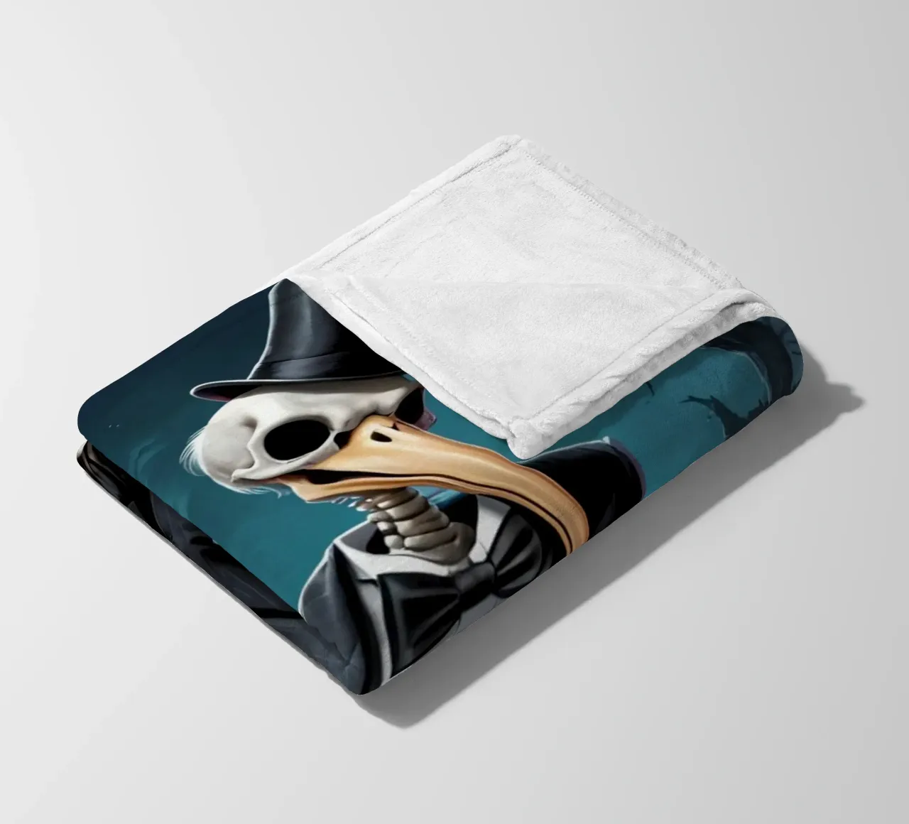 Scheletro in smoking con pala e zucca coperta in pile da DesignDoodle