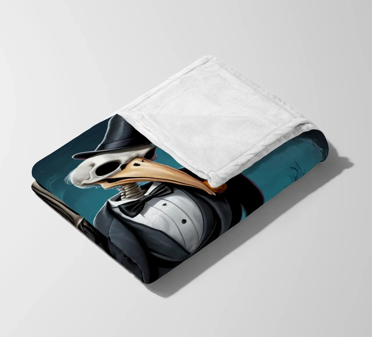 Scheletro in smoking con pala e zucca coperta in pile da DesignDoodle