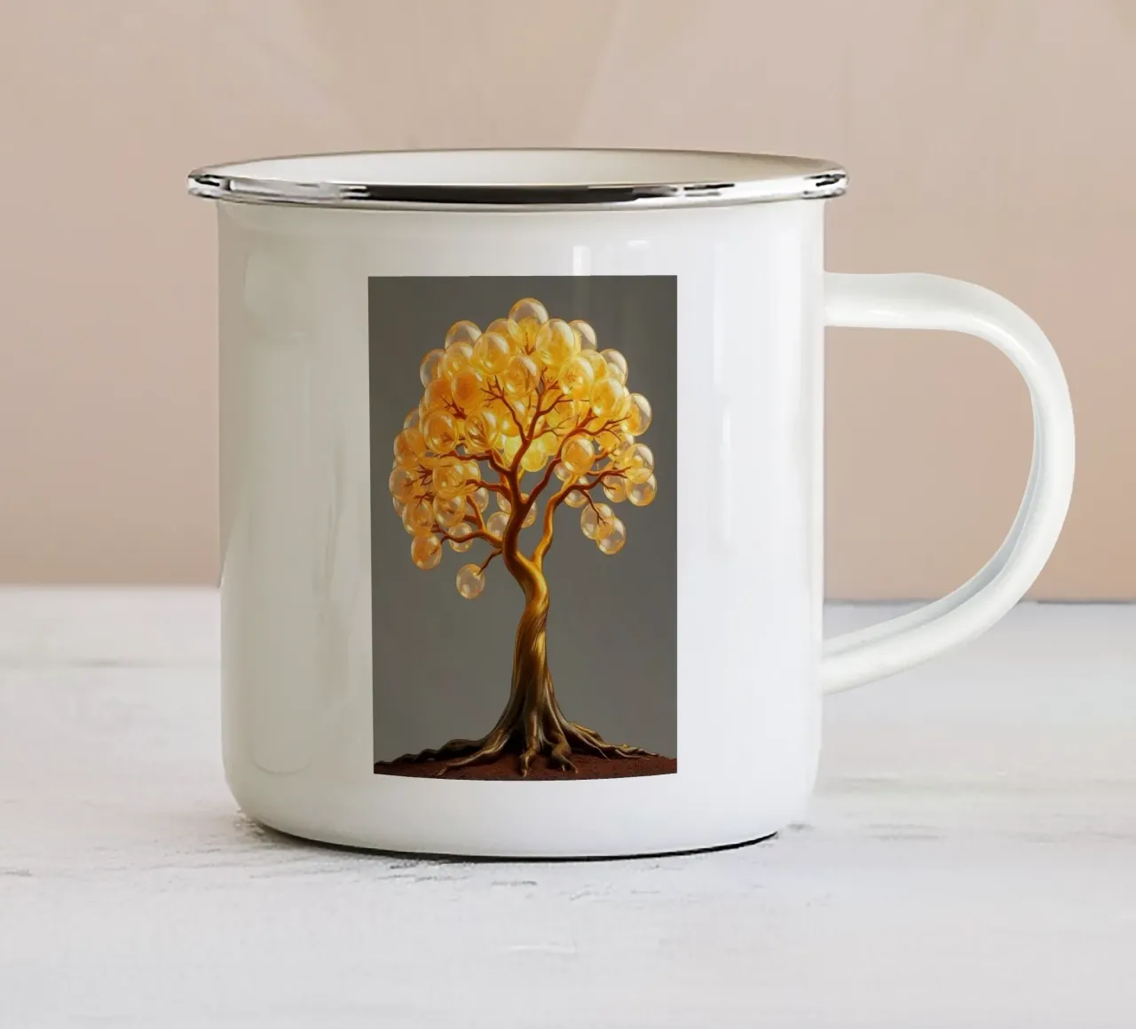 Albero della sfera d'oro dell'abbondanza e dell'illuminazione tazza in smalto da Artistic-shop