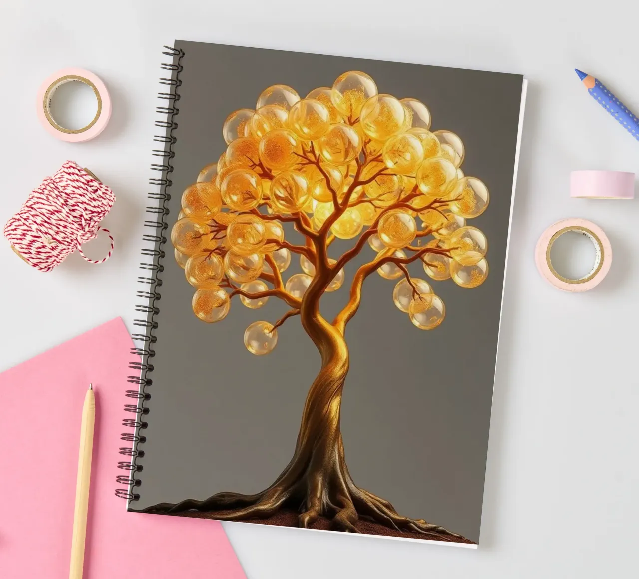 Golden Orb Tree of Abundance and Illumination spiral notebook by Artistic-shop