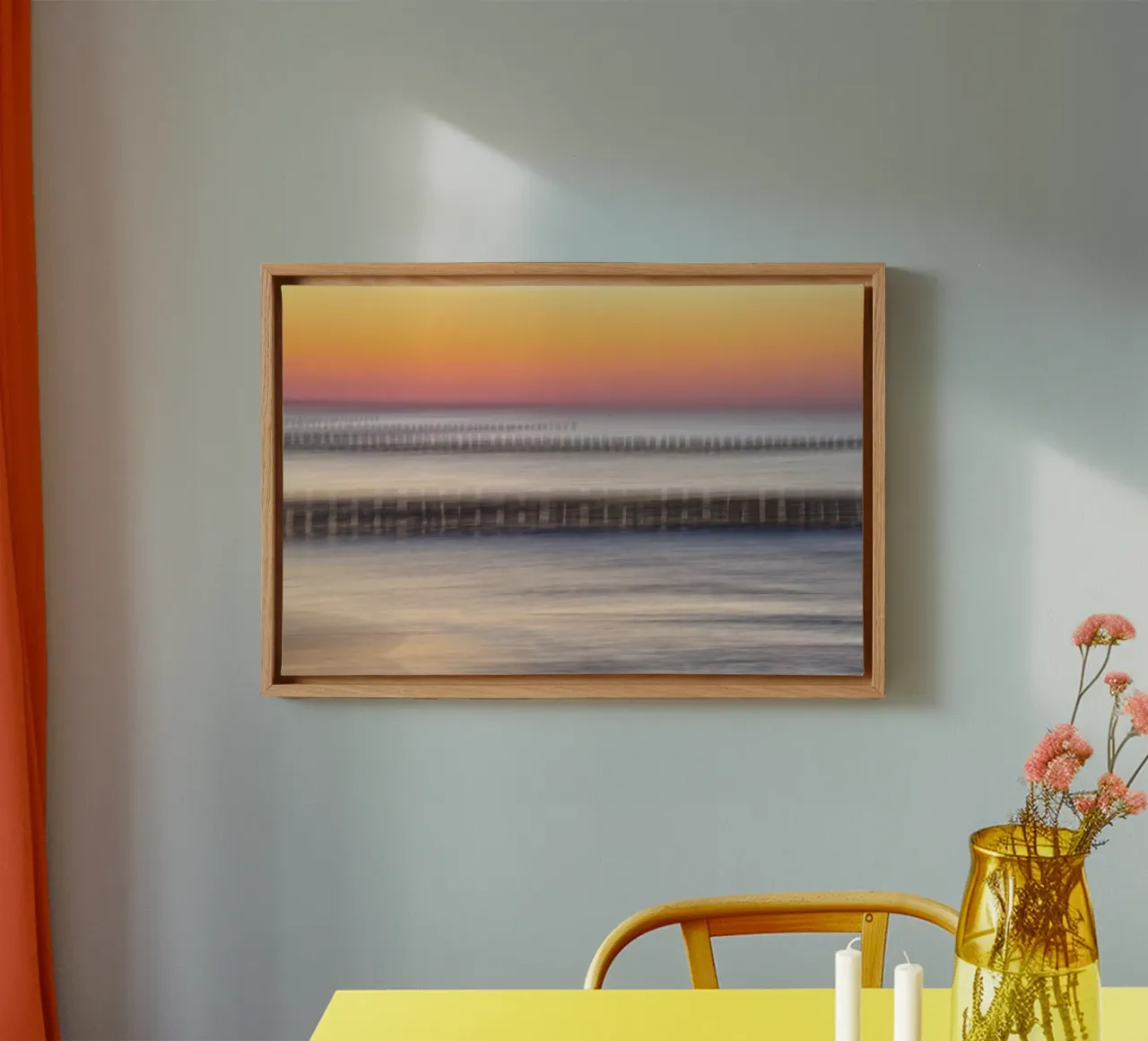 Abstract sunset canvas with Floater frame by Fjöllart