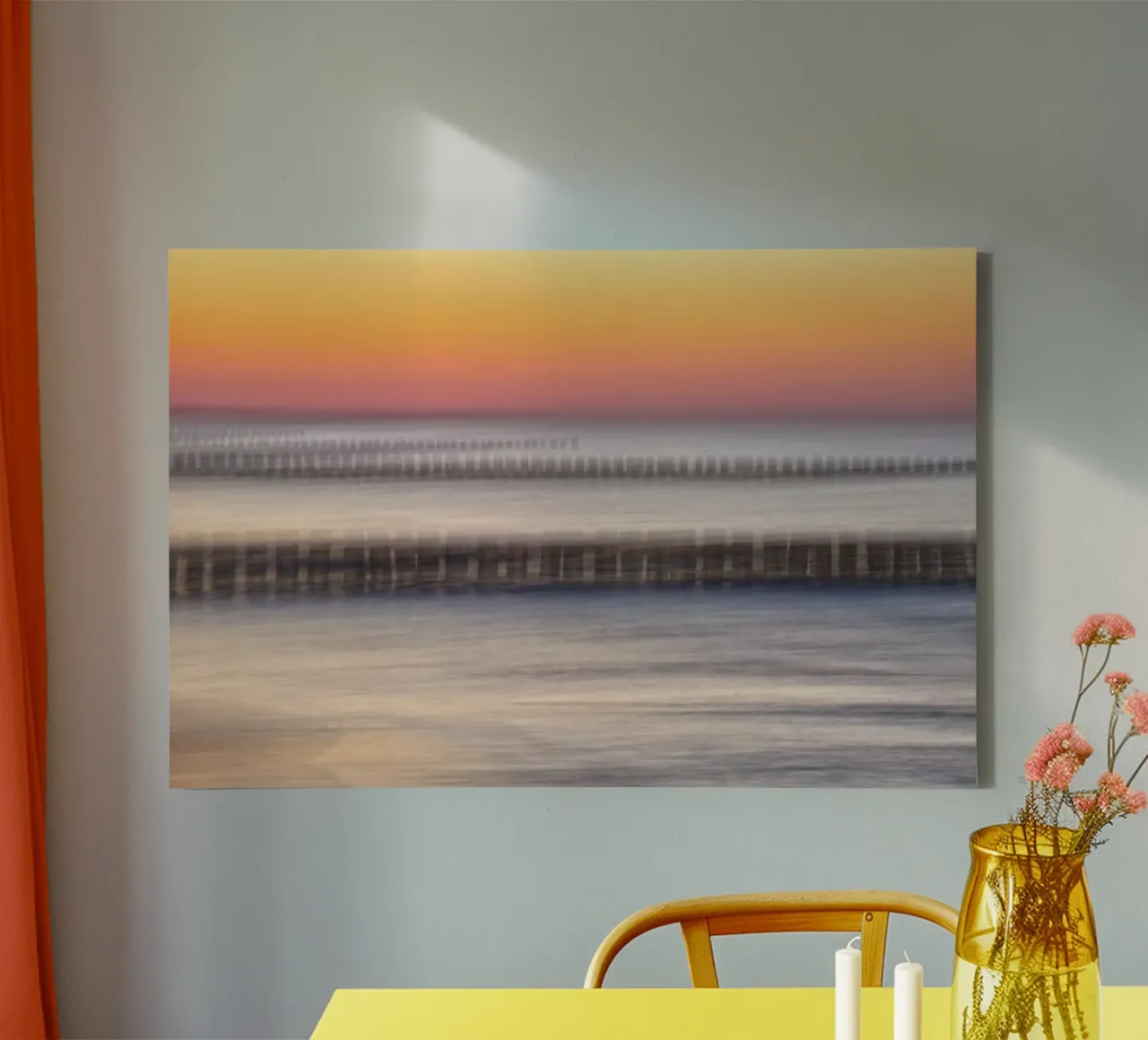 Abstract sunset canvas with Floater frame by Fjöllart