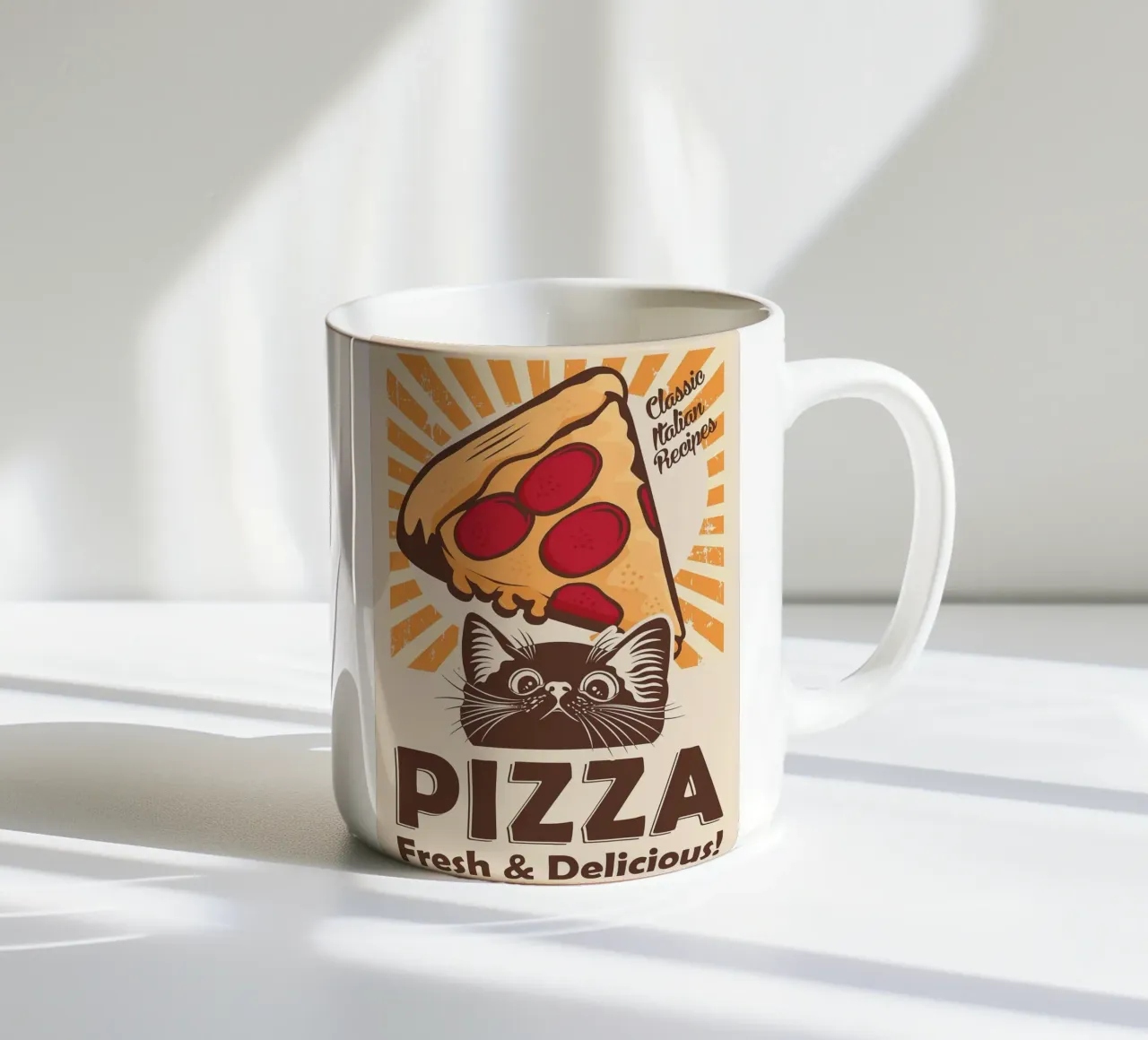 Gatto nero e pizza tazza in ceramica da apple crumble