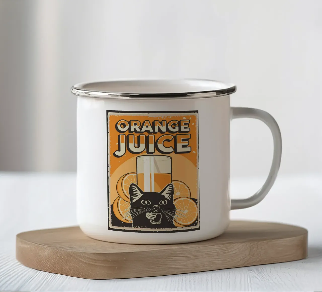 Gatto e succo di frutta divertenti 2 tazza in smalto da apple crumble