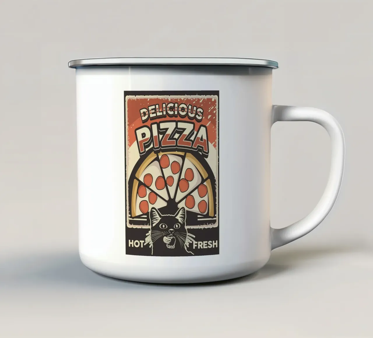 Pizza e gatto deliziosi tazza in smalto da apple crumble