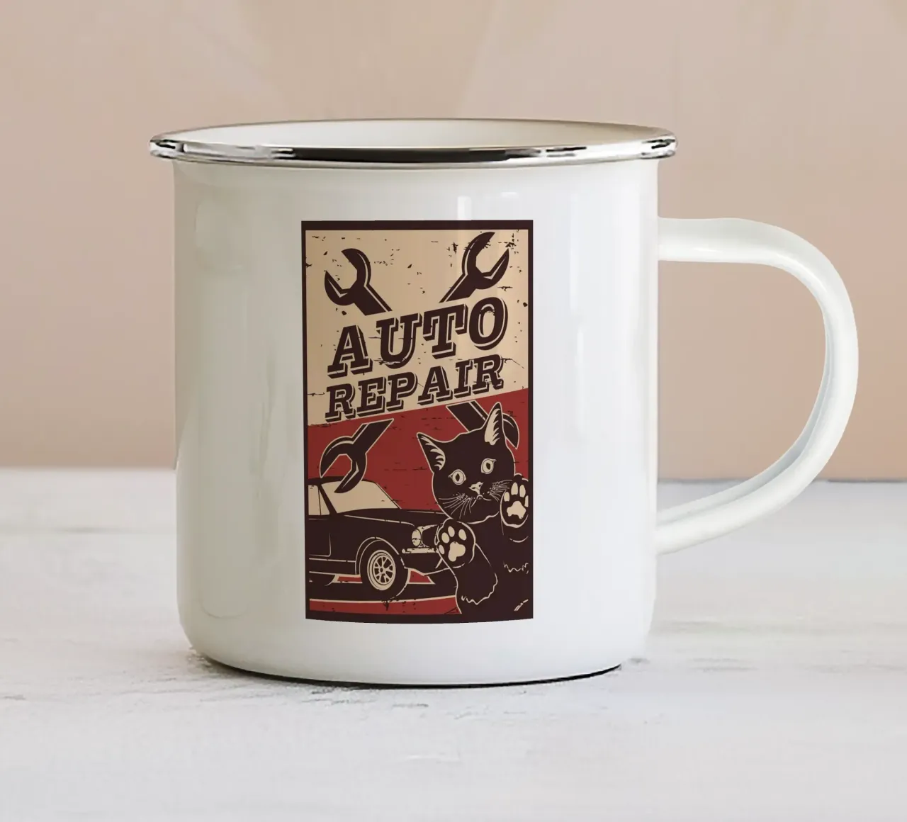 Retro Cat e Garage 6 tazza in smalto da apple crumble