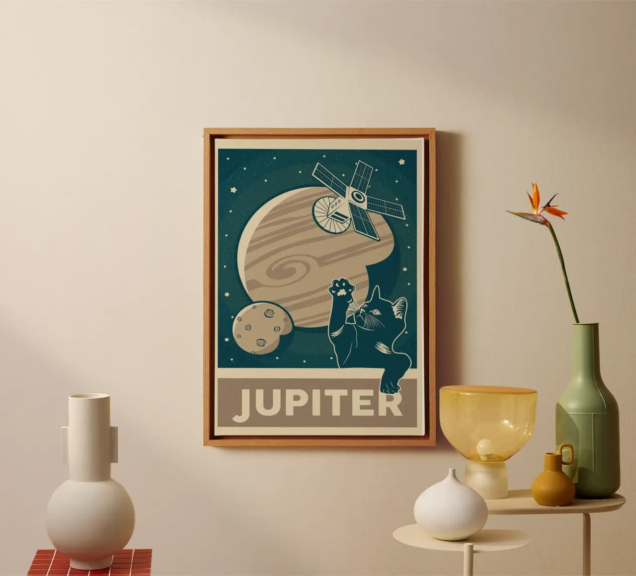 Retro Cat and Jupiter canvas by apple crumble