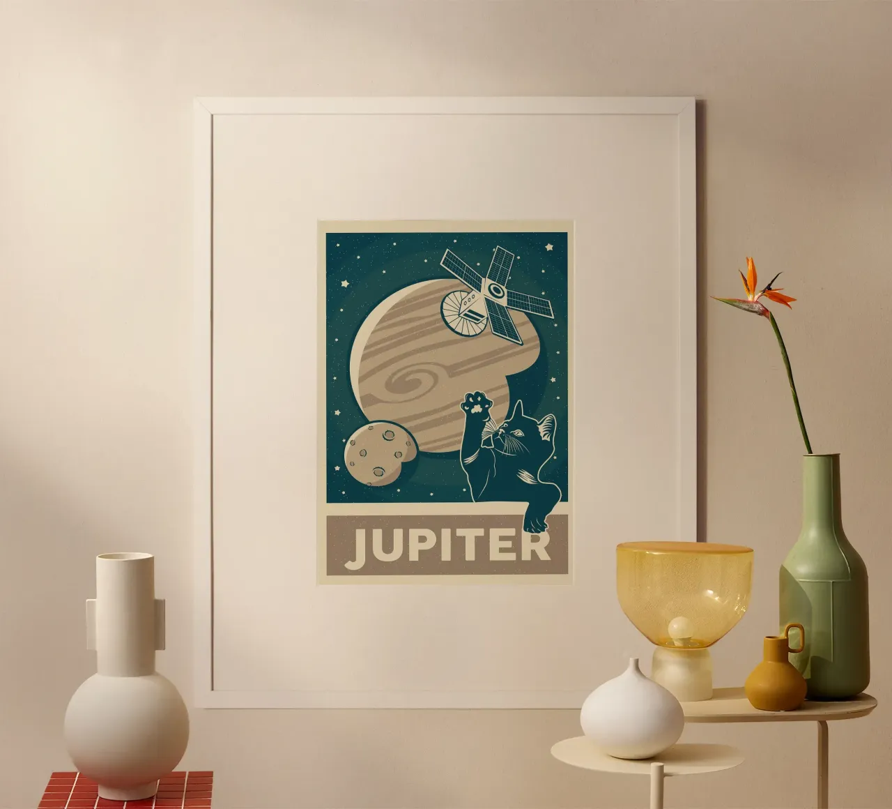 Retro Cat and Jupiter hahnemühle by apple crumble