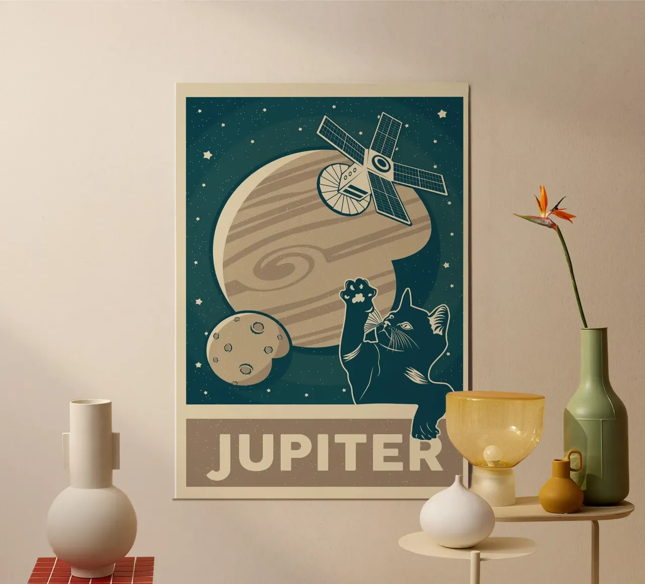 Retro Cat and Jupiter hahnemühle by apple crumble