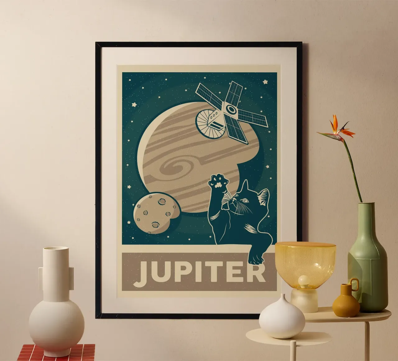 Retro Cat and Jupiter hahnemühle by apple crumble