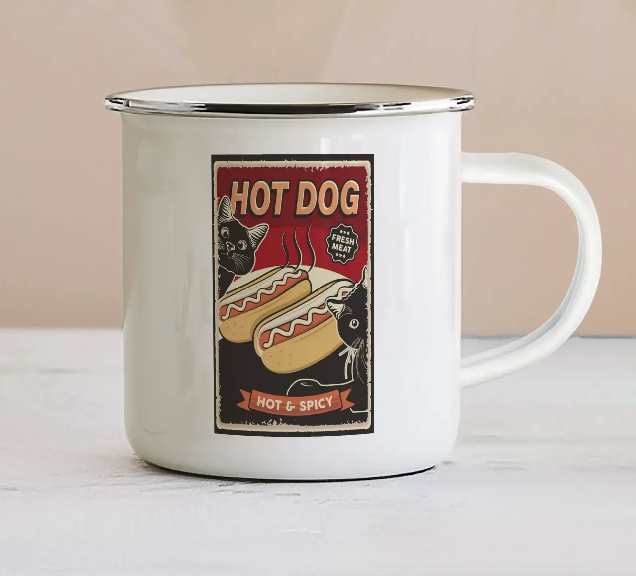 Divertente Gatto retrò hot dog 4 tazza in smalto da apple crumble