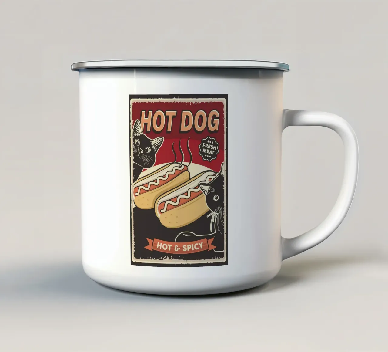 Divertente Gatto retrò hot dog 4 tazza in smalto da apple crumble