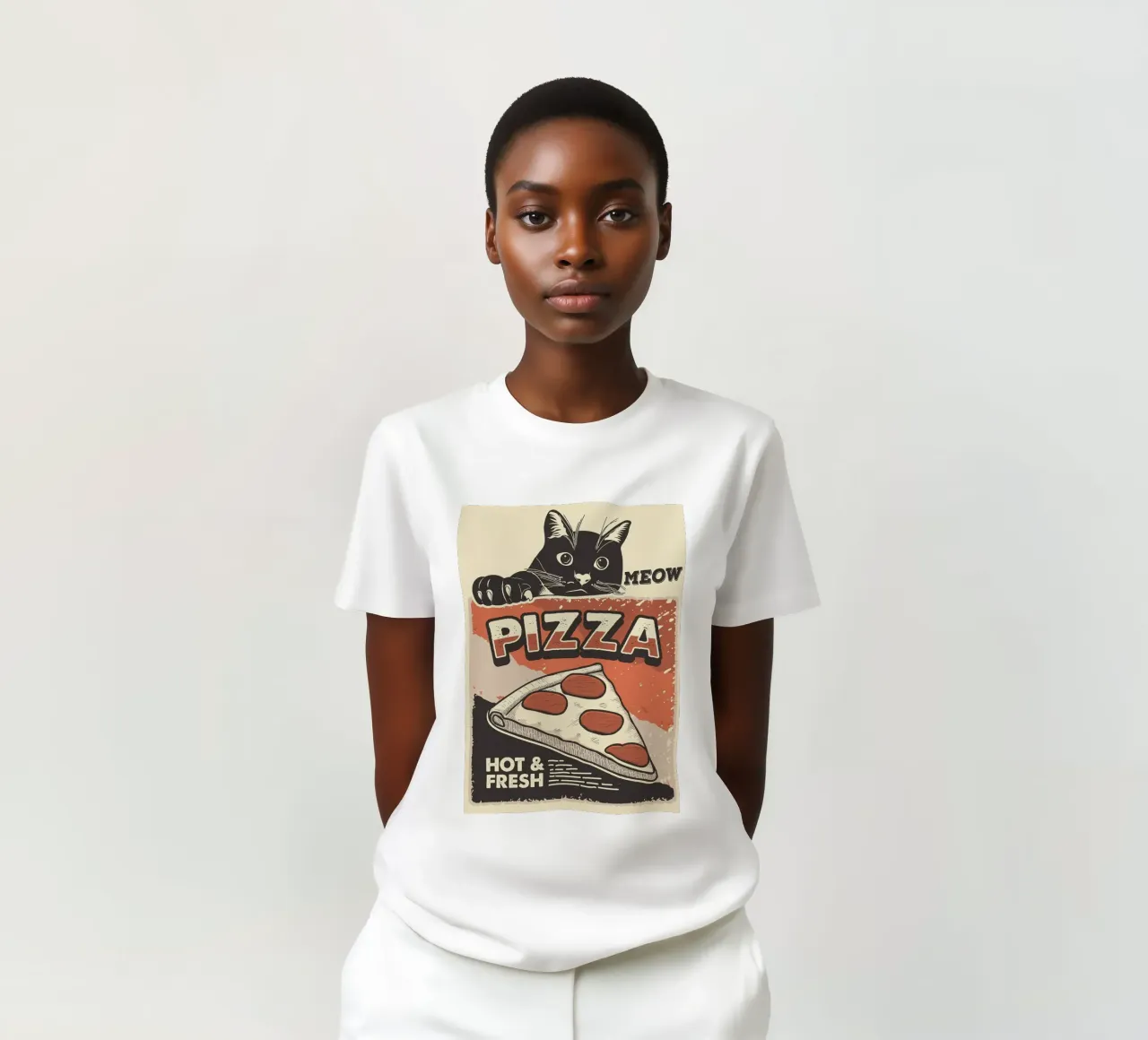 Meow Cat e la pizza t-shirt da apple crumble