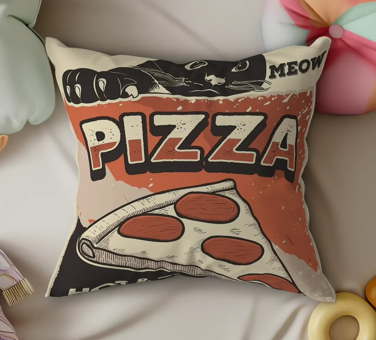 Meow Cat e la pizza cuscino da apple crumble
