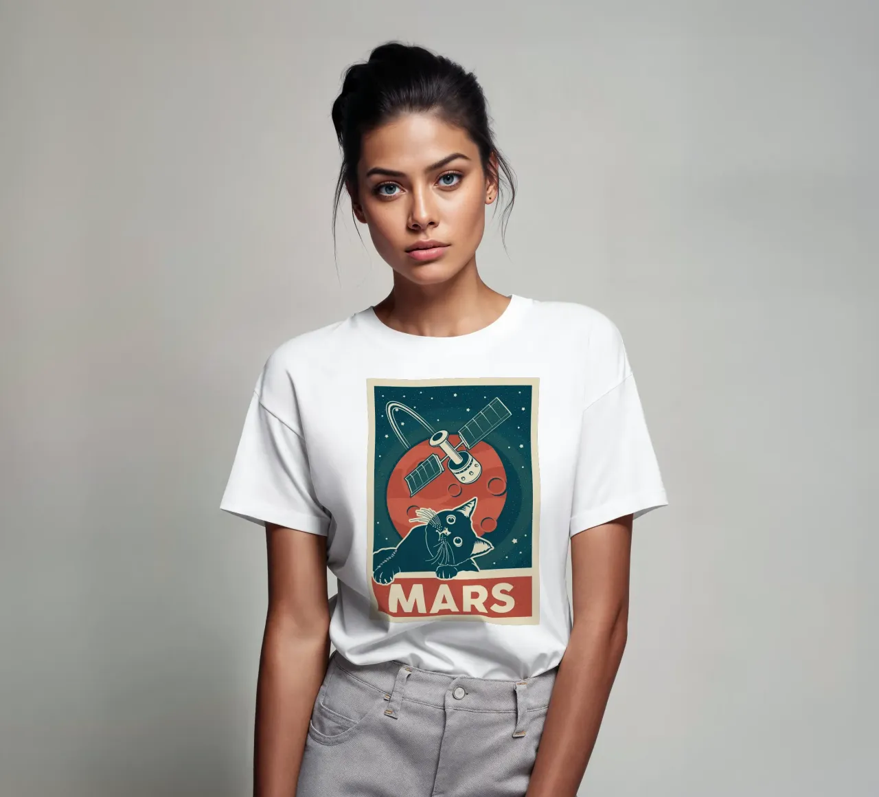 Gatto e Marte retrò t-shirt da apple crumble