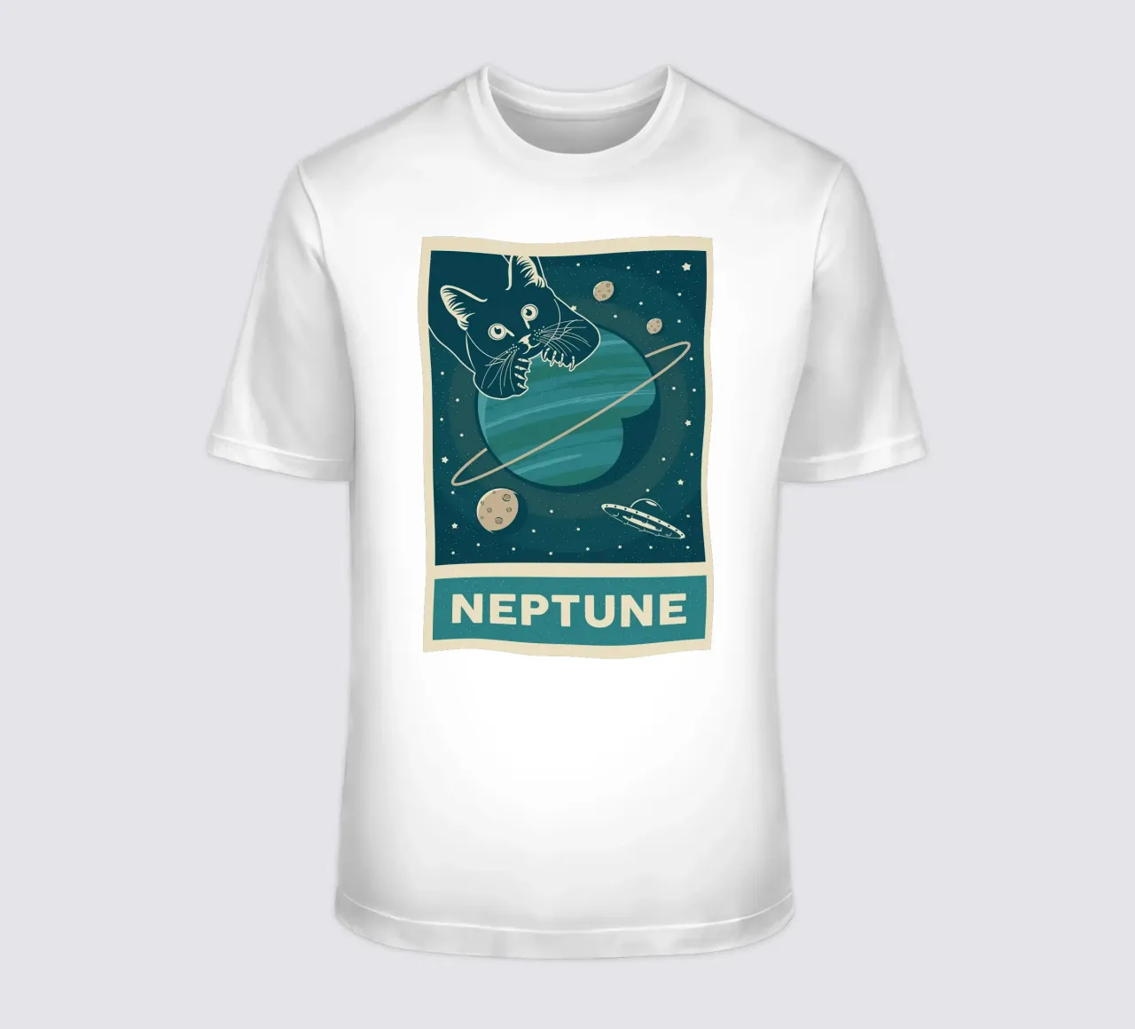 Gatto retrò e Nettuno t-shirt da apple crumble