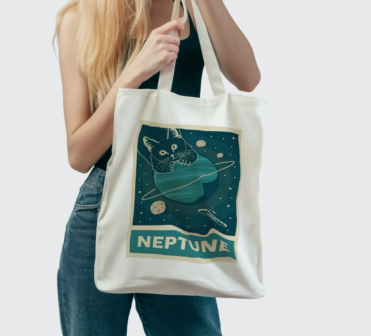 Gatto retrò e Nettuno borsa in juta da apple crumble