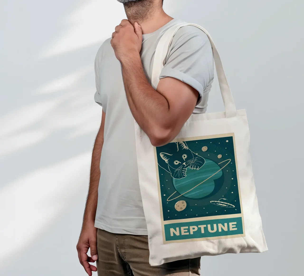 Gatto retrò e Nettuno borsa in juta da apple crumble