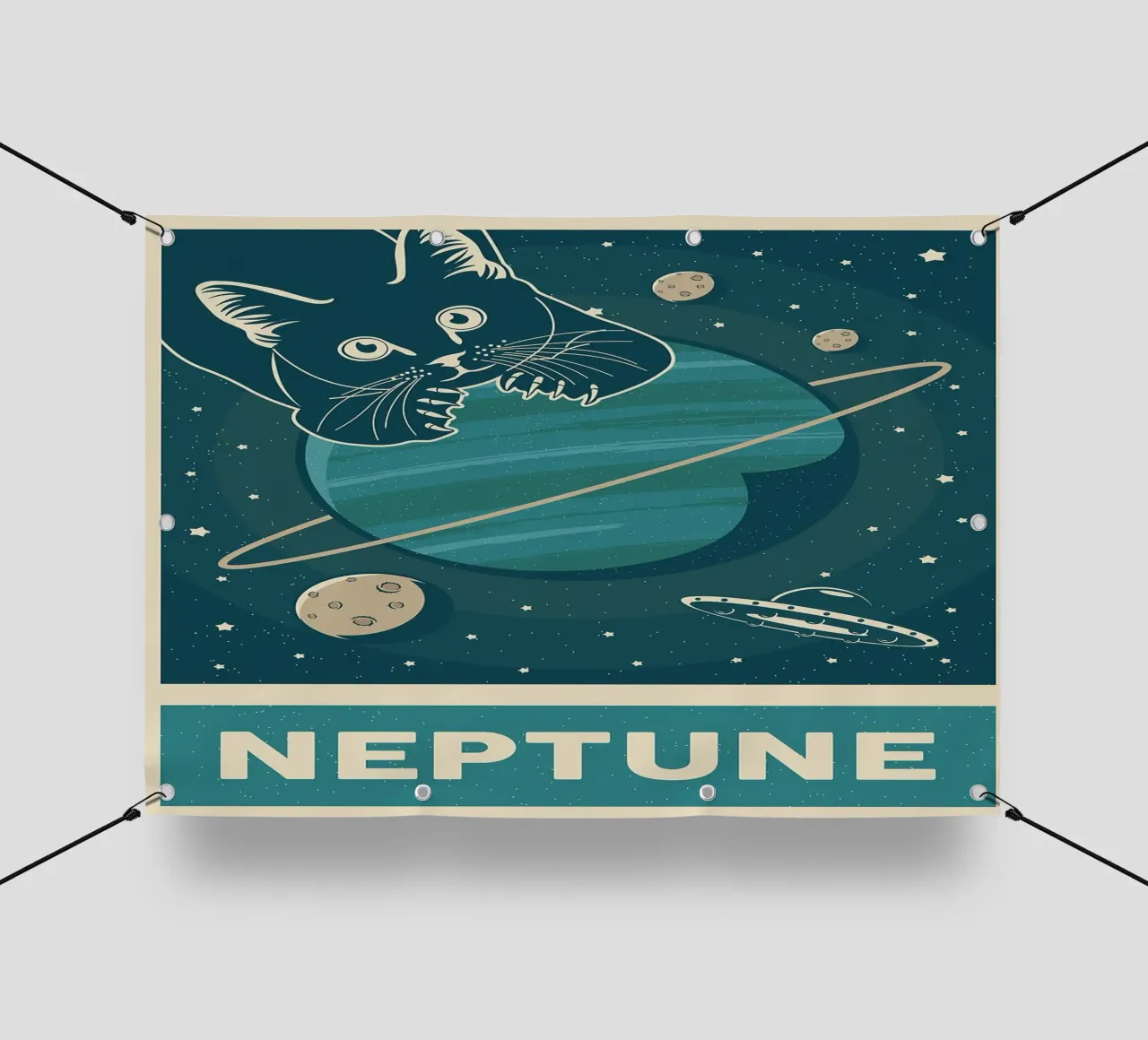 Gatto retrò e Nettuno telo in pvc da apple crumble