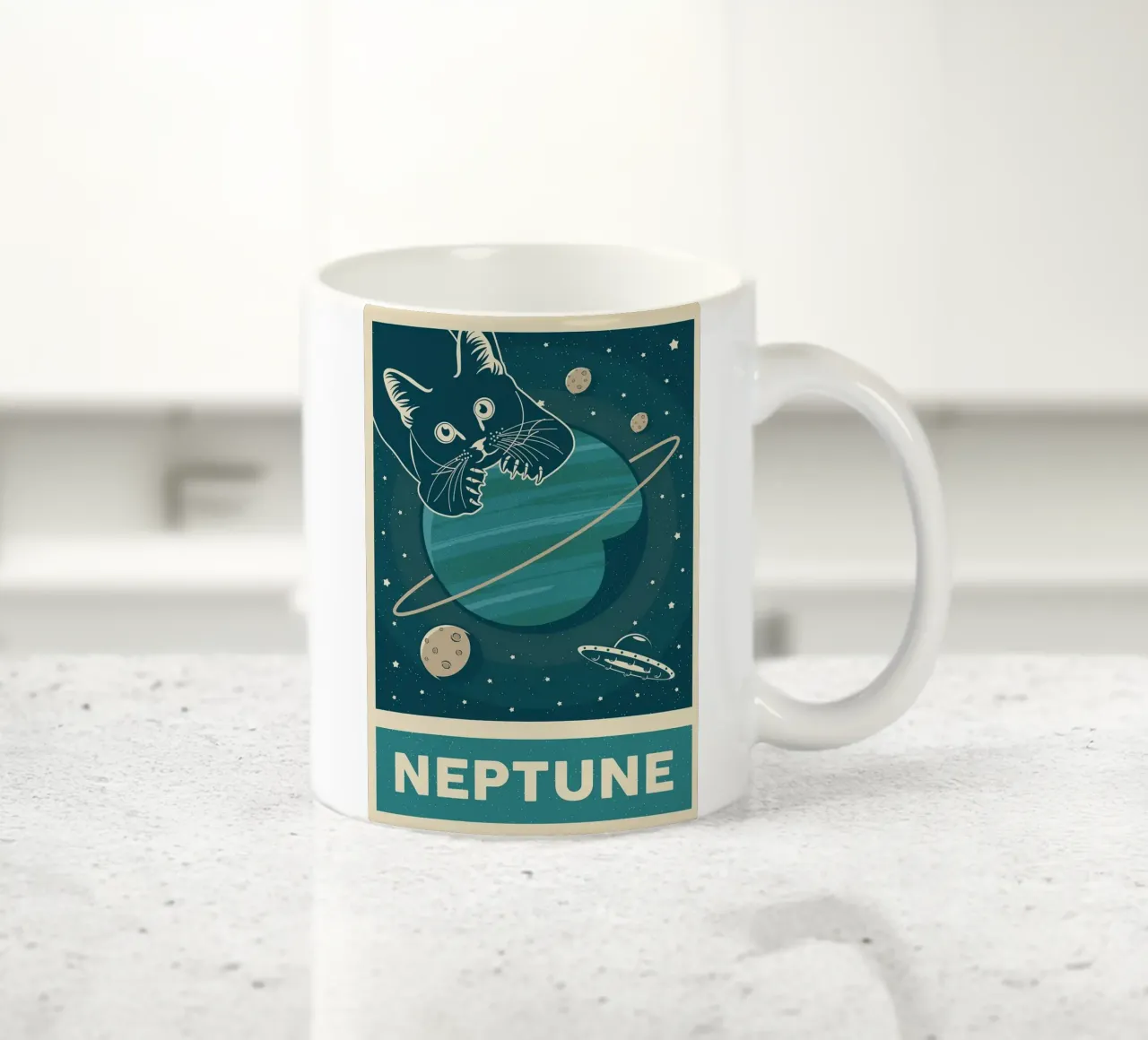 Gatto retrò e Nettuno tazza in ceramica da apple crumble