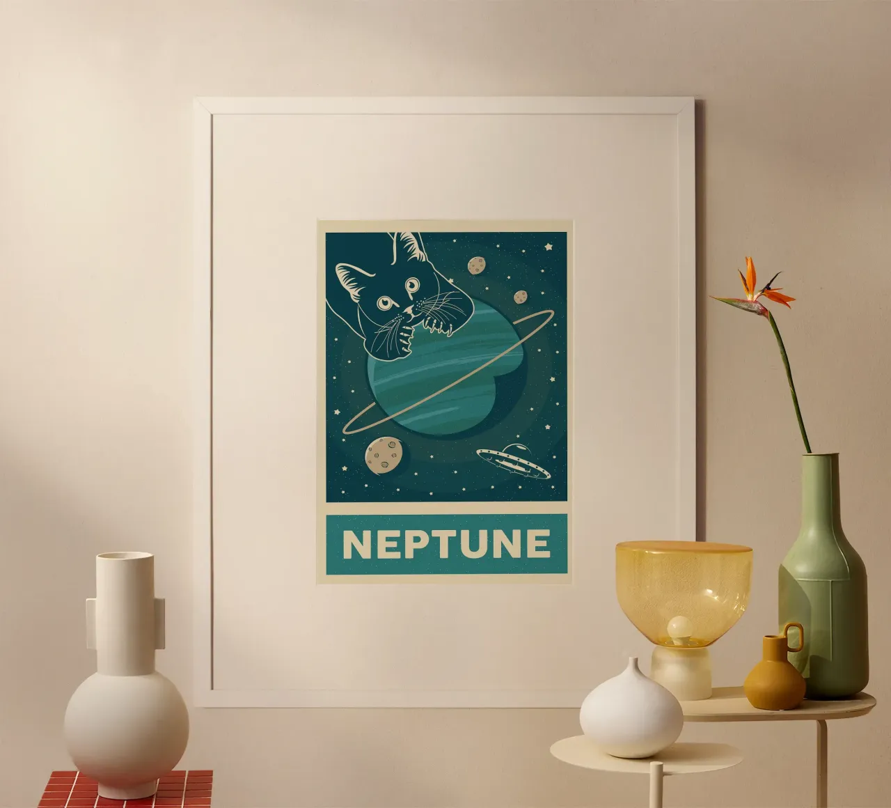 Gatto retrò e Nettuno poster da apple crumble