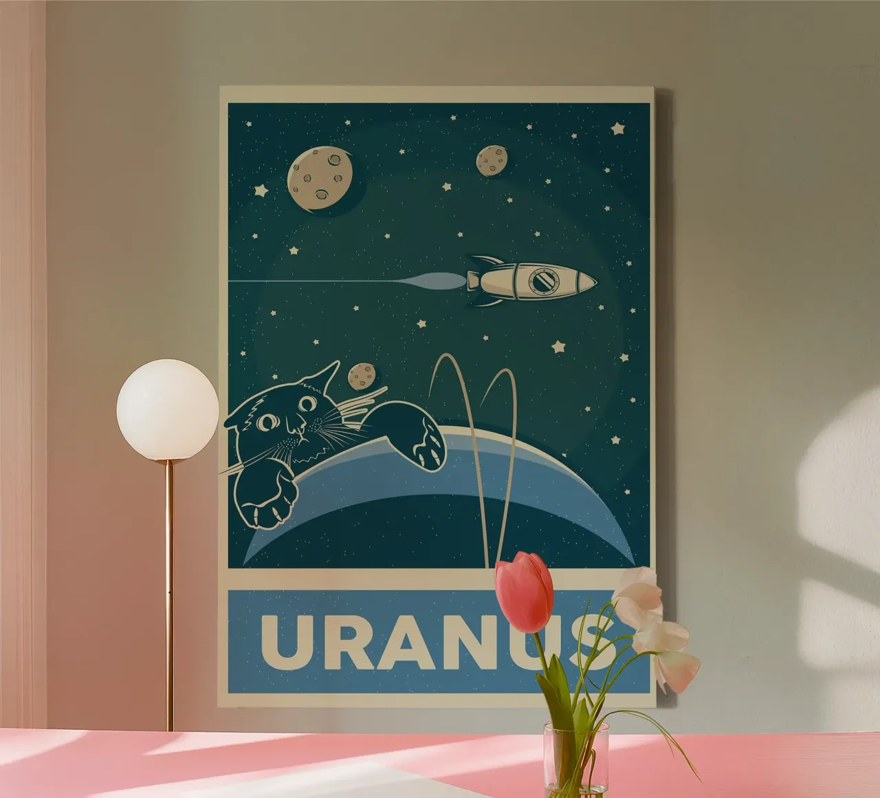 Retro Cat and Uranus canvas by apple crumble