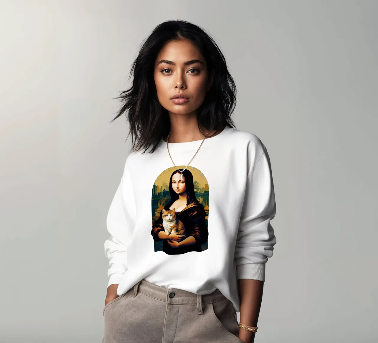 Mona Lisa and Her Feline Muse felpa da NEKKI