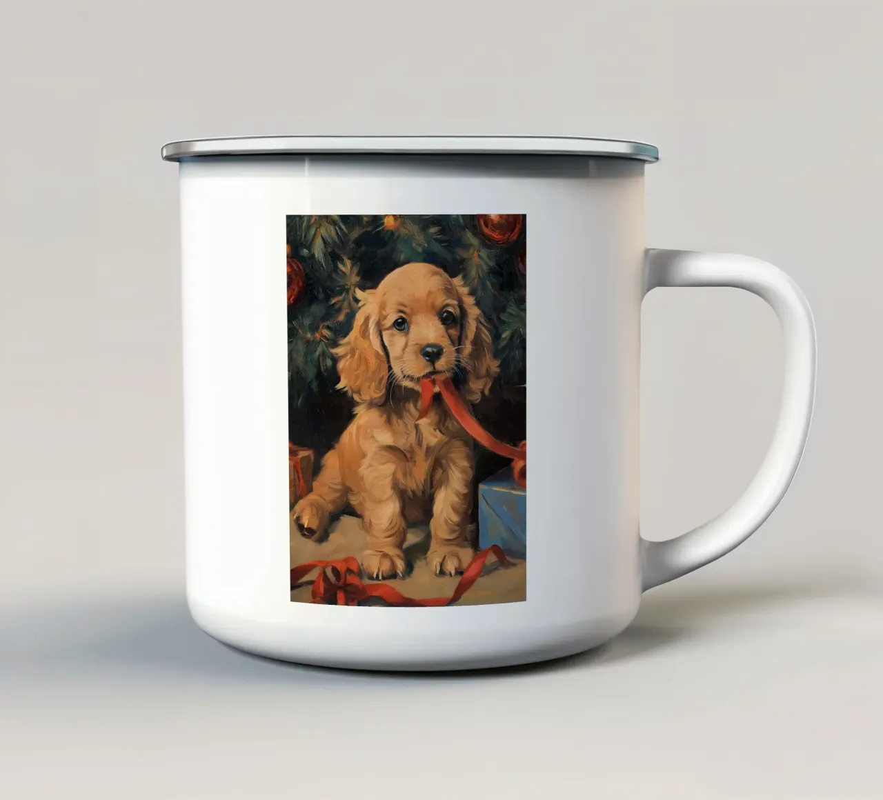 Regalo di Natale cucciolo cane cucciolo amore tazza in smalto da Cozy Vibes