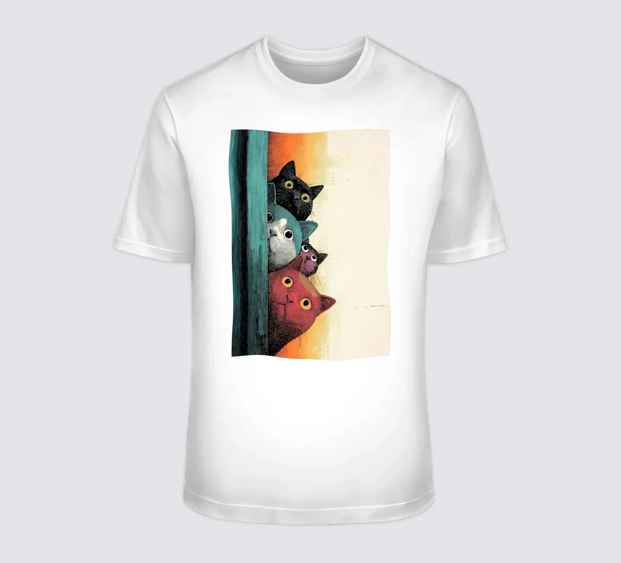 Curious Cat Parade_ Felini che sbirciano in colori vivaci t-shirt da HARU HARU
