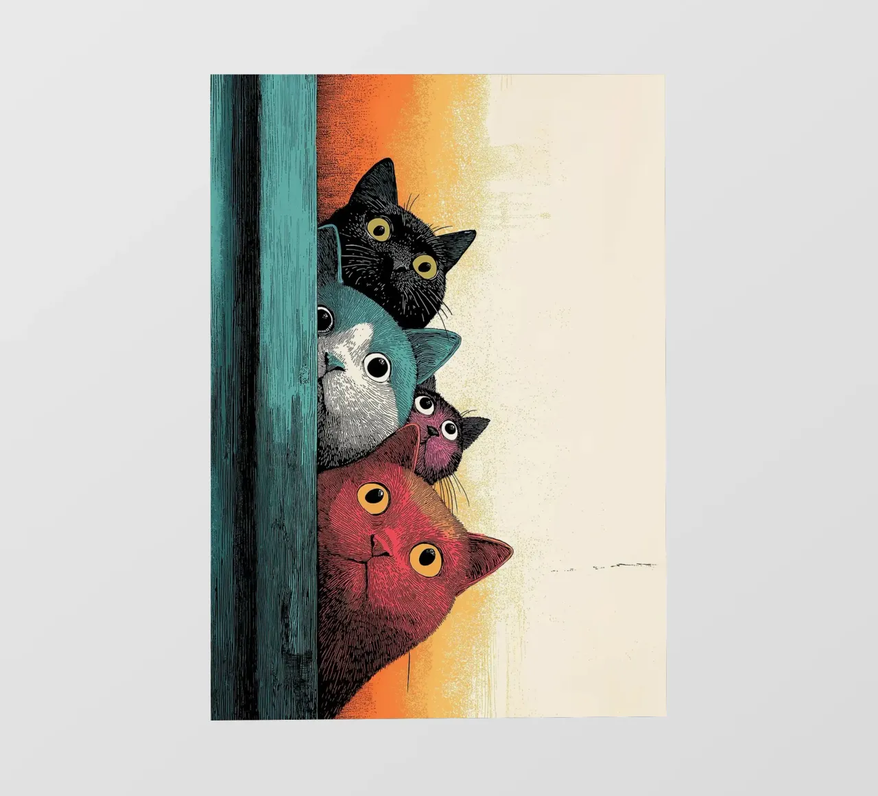 Curious Cat Parade_ Felini che sbirciano in colori vivaci telo in pvc da HARU HARU