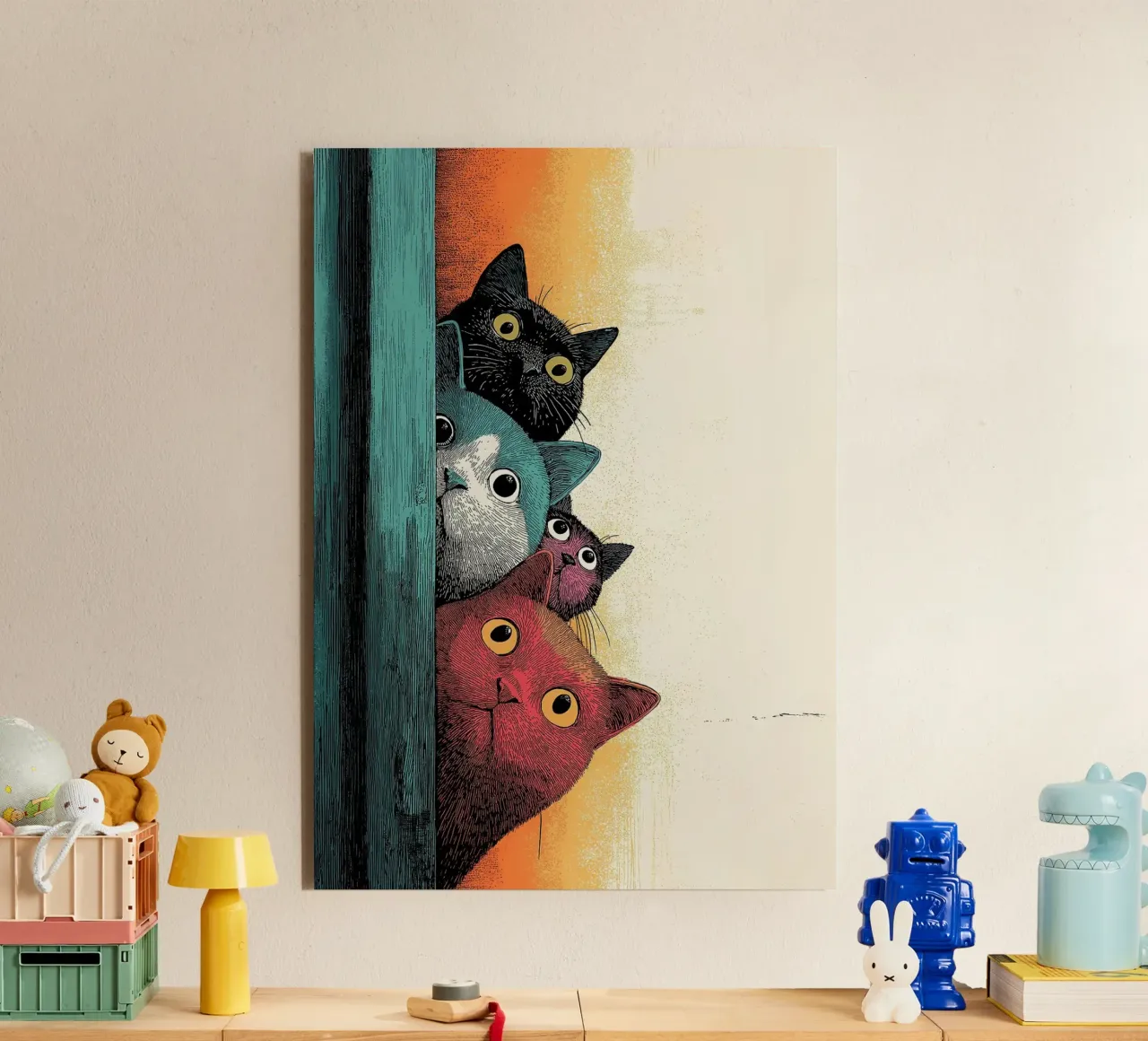Curious Cat Parade_ Felini che sbirciano in colori vivaci pannello forex da HARU HARU
