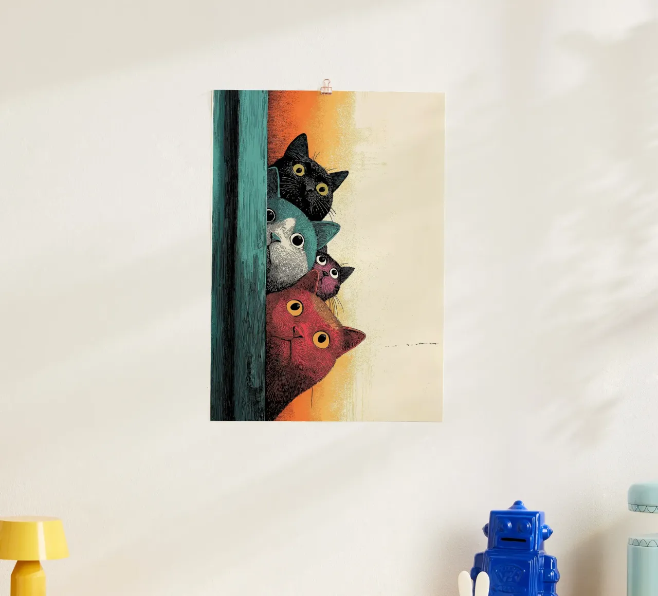 Curious Cat Parade_ Felini che sbirciano in colori vivaci poster da HARU HARU