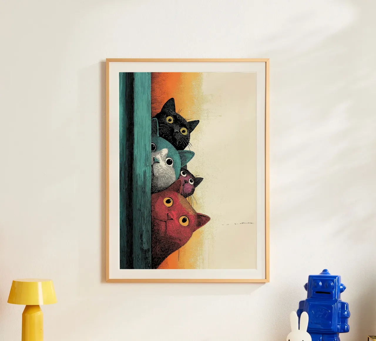 Curious Cat Parade_ Felini che sbirciano in colori vivaci poster da HARU HARU