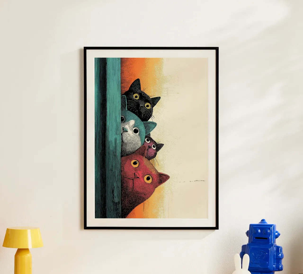 Curious Cat Parade_ Felini che sbirciano in colori vivaci poster da HARU HARU