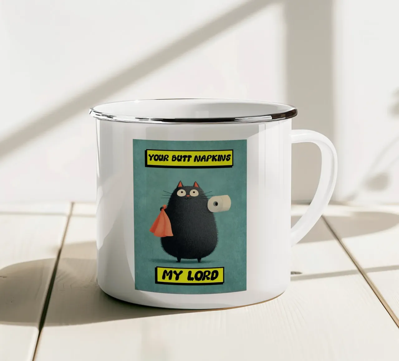 Gatto divertente con carta igienica tazza in smalto da HARU HARU