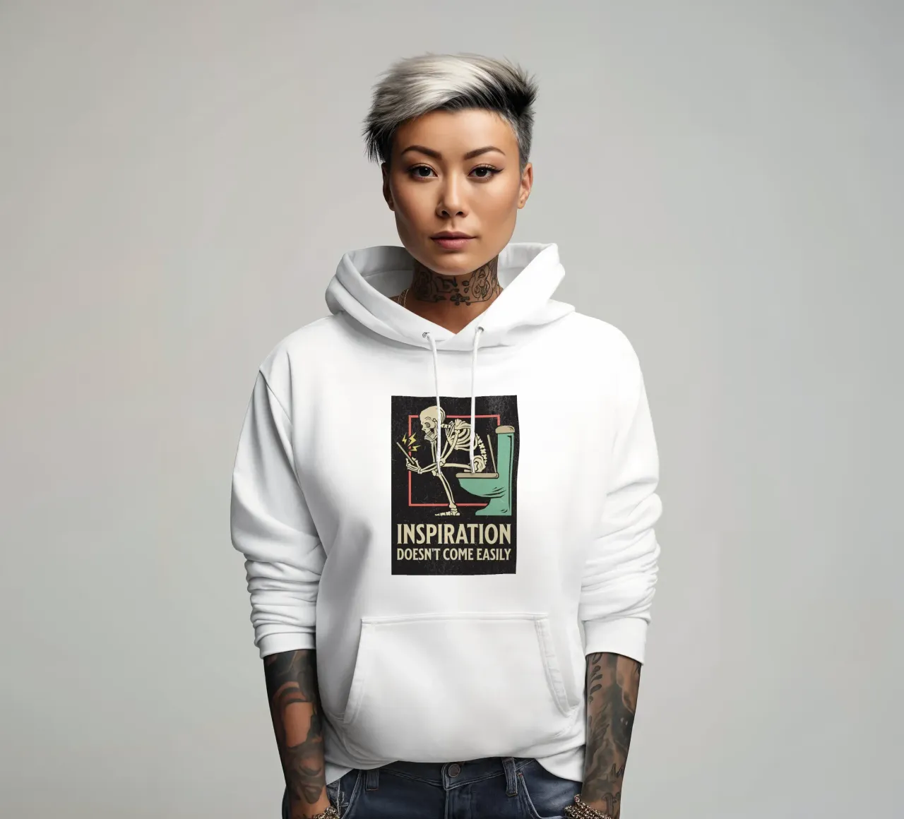 Divertido Esqueleto Sentado En El Inodoro Inspiración No Com sudadera con capucha de HARU HARU