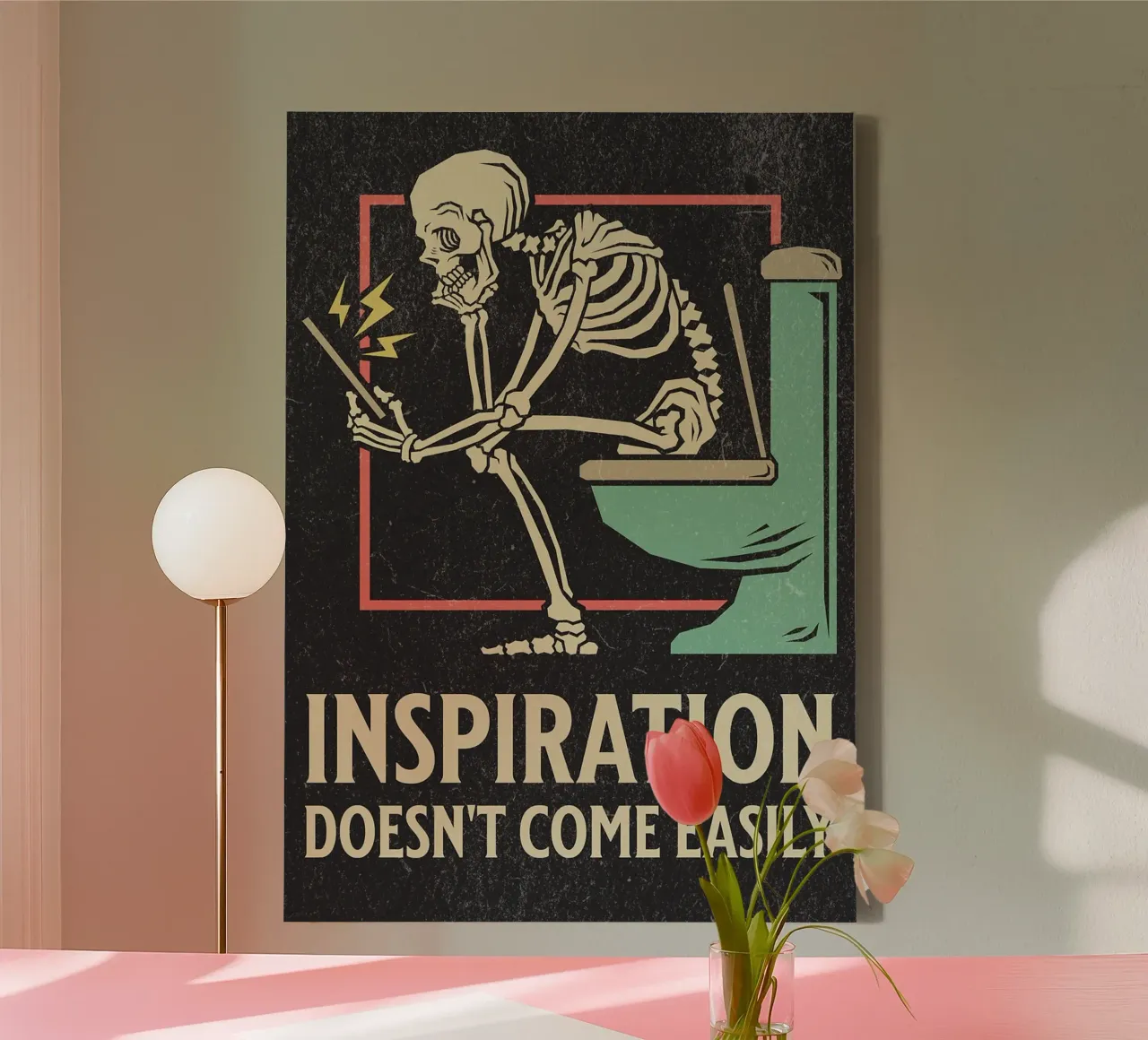 Lustiges Skelett auf der Toilette sitzend Inspiration kommt nicht Leinwand von HARU HARU